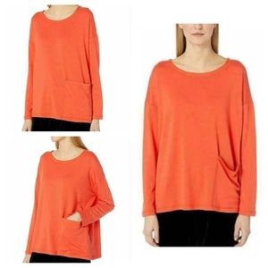 Eileen Fisher Boatneck Long Sleeve Top Orange tunic boxy Small quite luxury